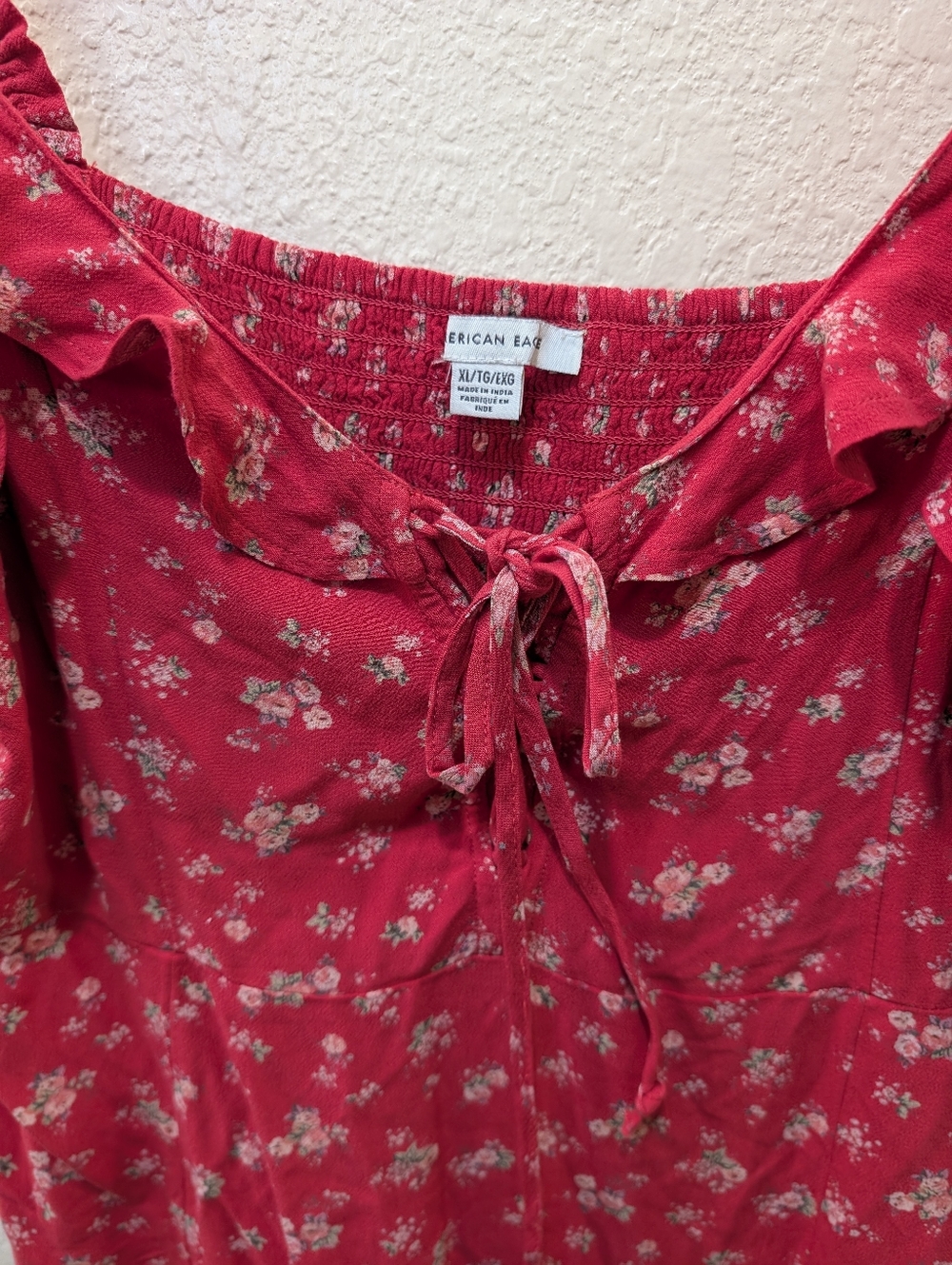 Cutesy Cottage Core American Eagle Red Floral ruffle  Collar Mini Dress. Size XL - Picture 2 of 6